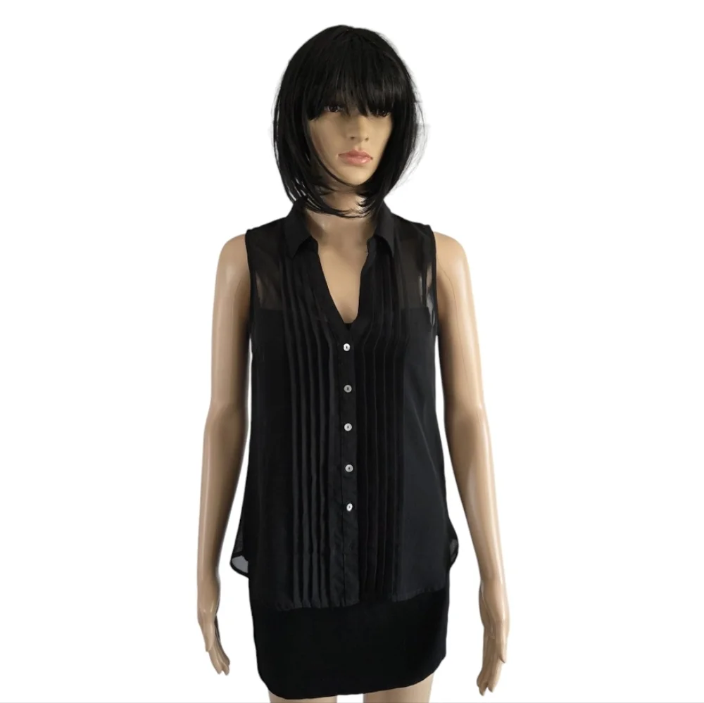 H&M Pleated Sleeveless Sheer Blouse - Black - Chic & Edgy, Size 6 - Picture 2 of 13